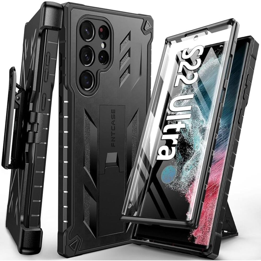 FNTCASE for Samsung Galaxy S22 Ultra Case Rugged Heavy Duty Belt Clip Holster